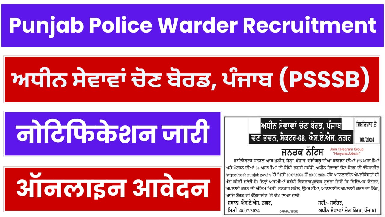 Punjab Police Jail Warder Recruitment 2024