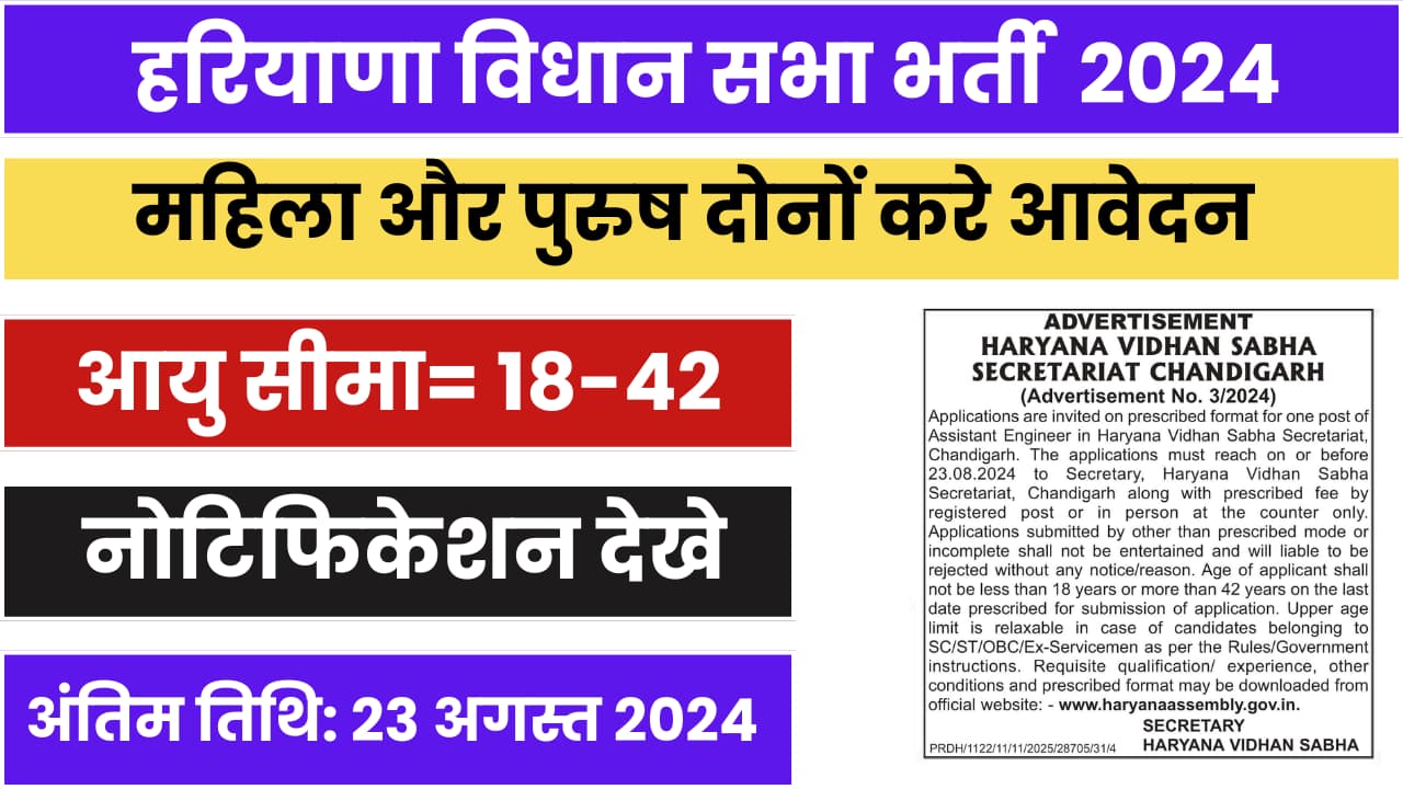 Haryana Vidhan Sabha Recruitment 2024